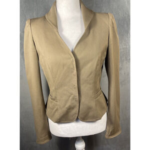 ELIE TAHARI Beige‎ Brown Wool Blend Jacket Top Long Sleeves Stitch Detail
